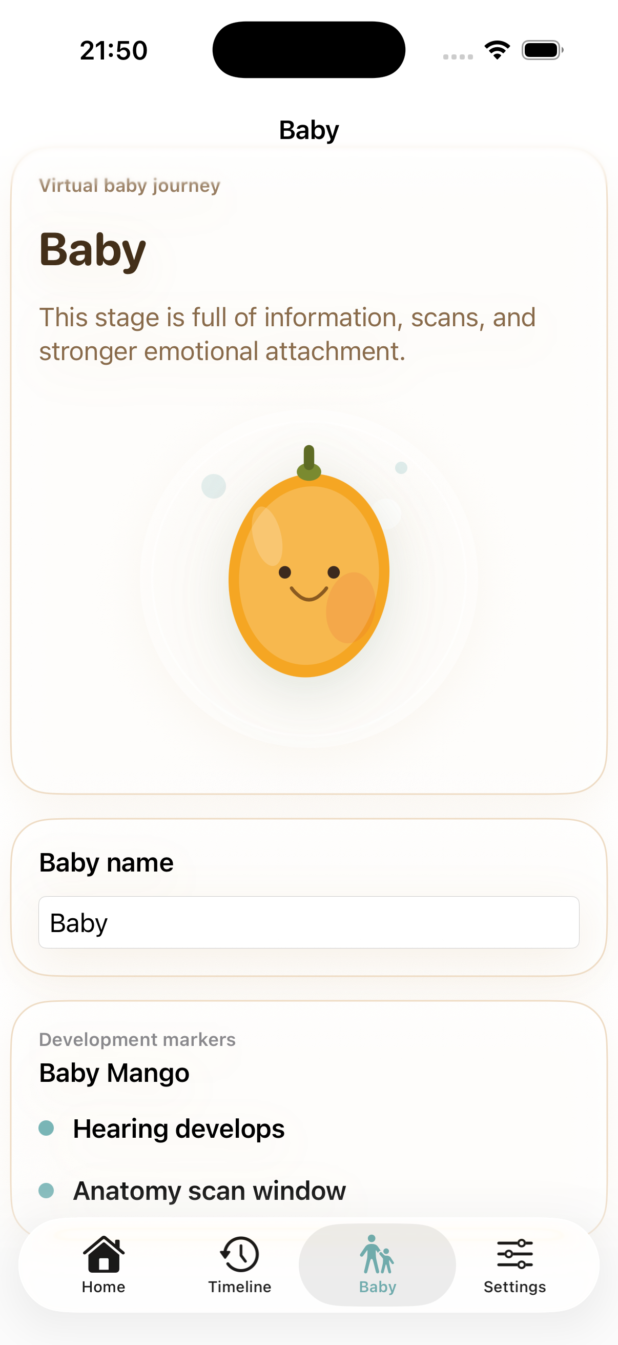 Baby Up app baby growth screen